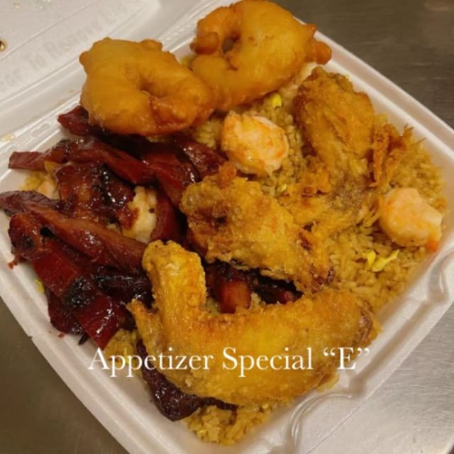 E Chicken Wings, Boneless Spareribs, Fried Shrimp.